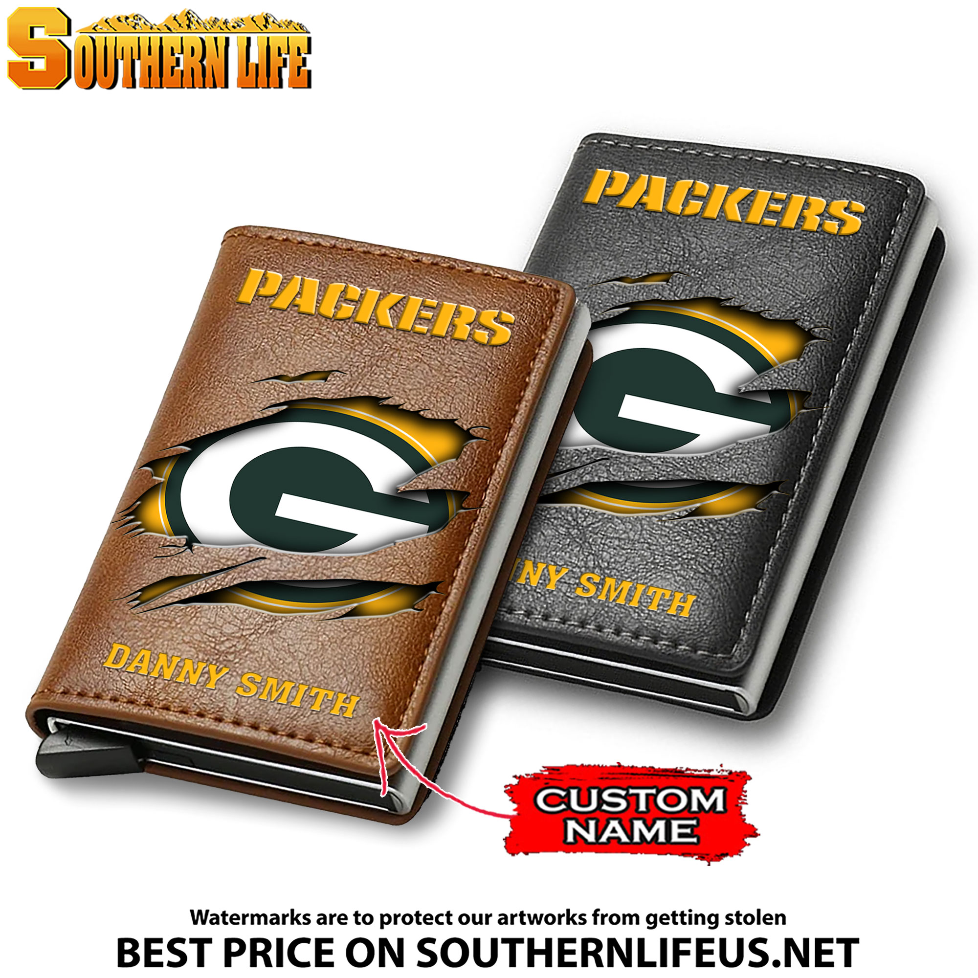 Card Holder Leather Small Wallet – Anti RFID Blocking - Custom Name