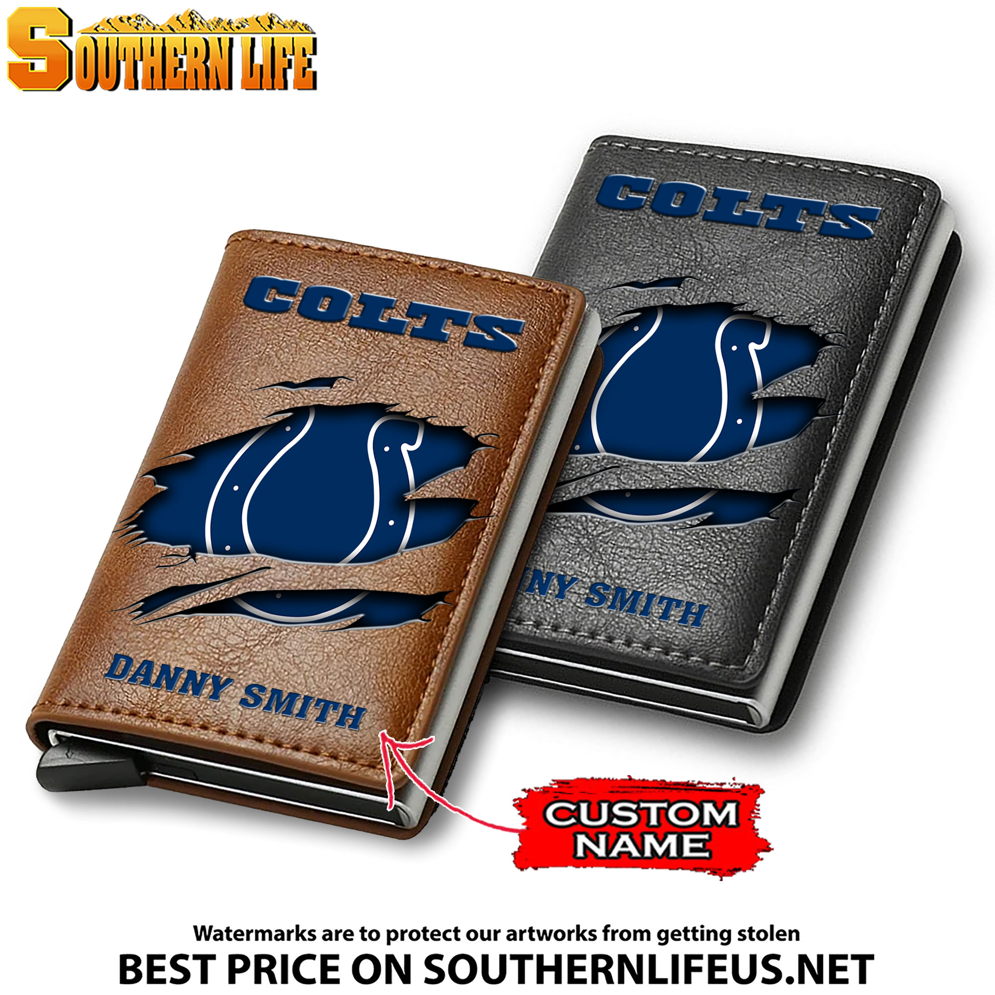 Card Holder Leather Small Wallet – Anti RFID Blocking - Custom Name