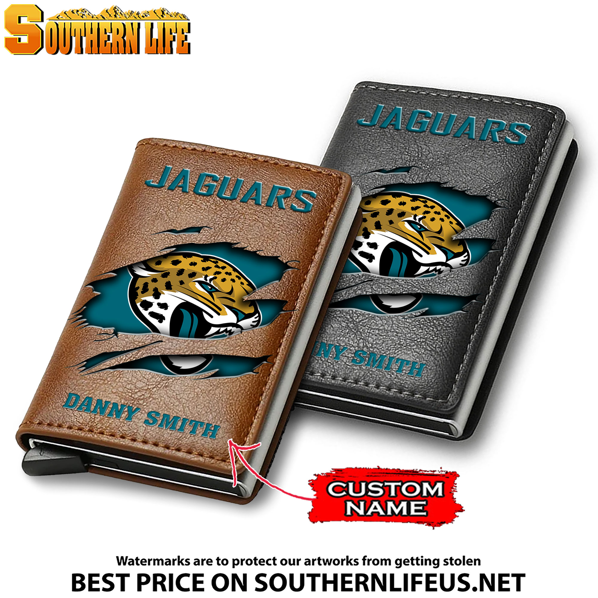 Card Holder Leather Small Wallet – Anti RFID Blocking - Custom Name