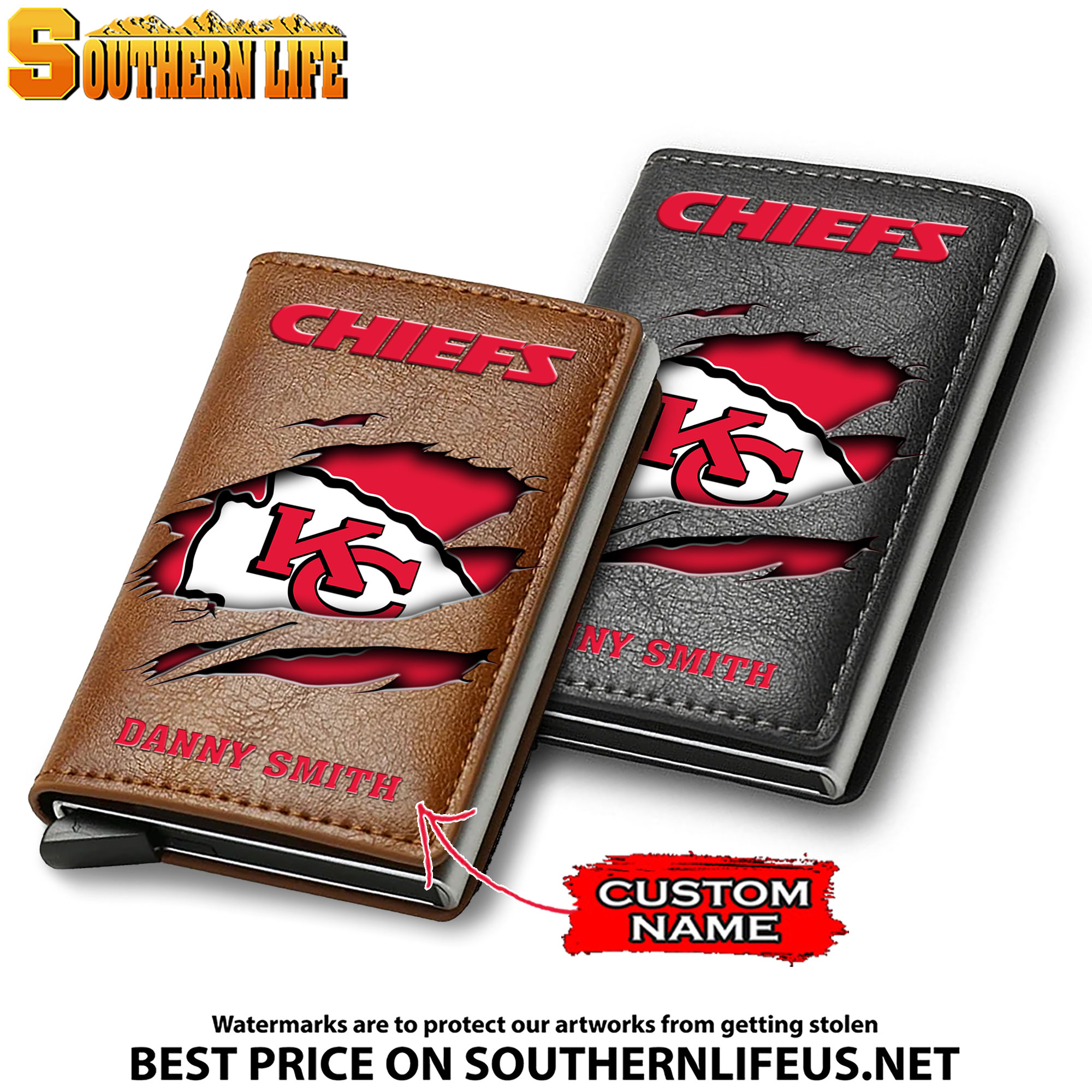Card Holder Leather Small Wallet – Anti RFID Blocking - Custom Name