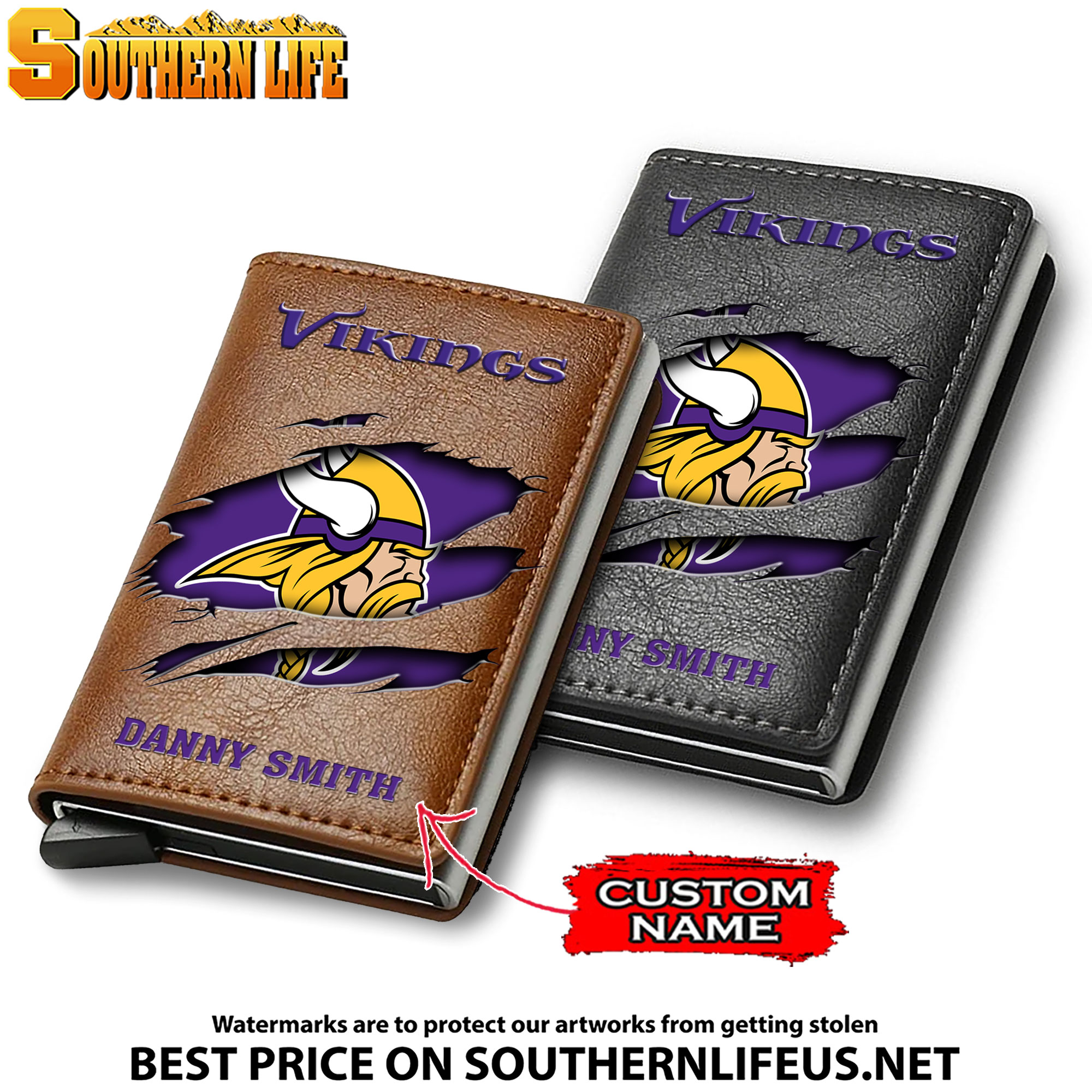 Card Holder Leather Small Wallet – Anti RFID Blocking - Custom Name