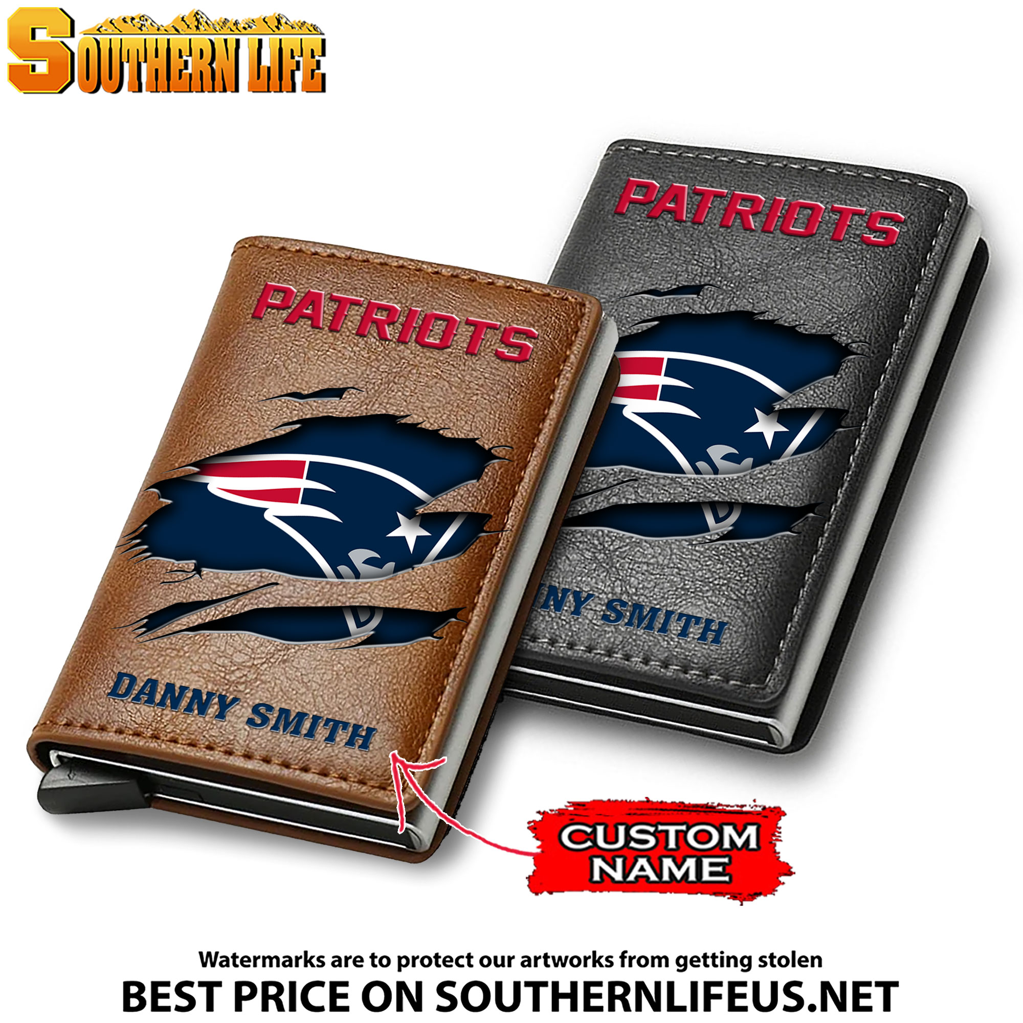 Card Holder Leather Small Wallet – Anti RFID Blocking - Custom Name
