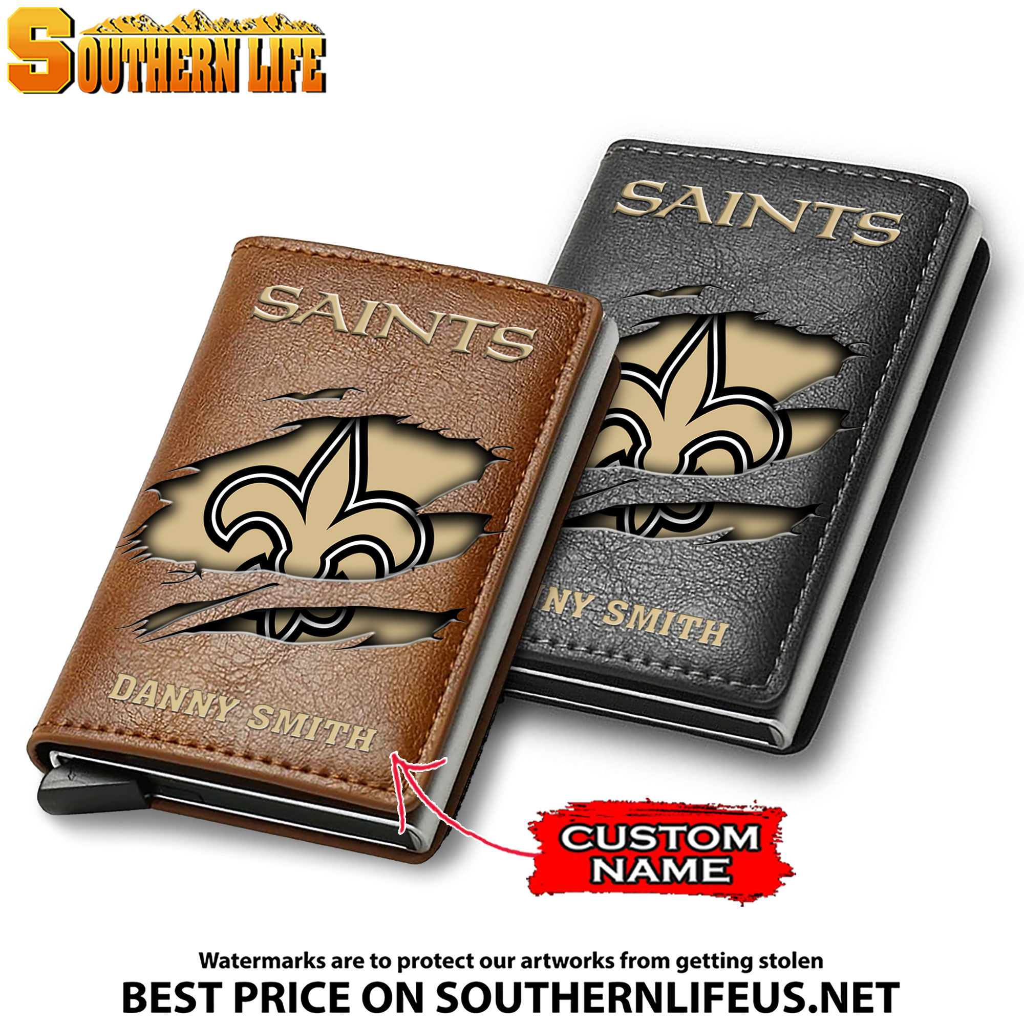 Card Holder Leather Small Wallet – Anti RFID Blocking - Custom Name