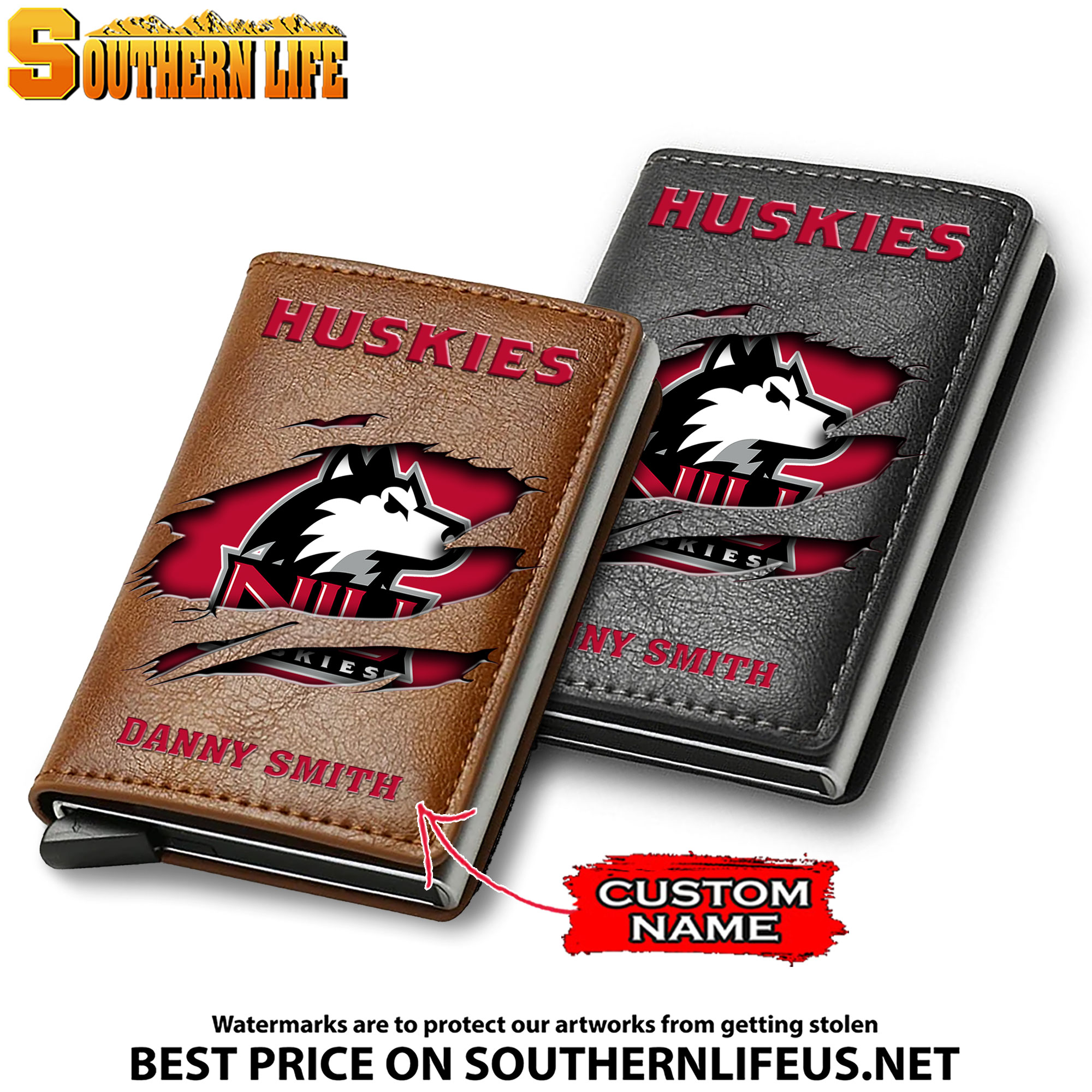 NCAA21 Northern Illinois Huskies Tide Card Holder Leather Small Wallet – Anti RFID Blocking - Custom Name