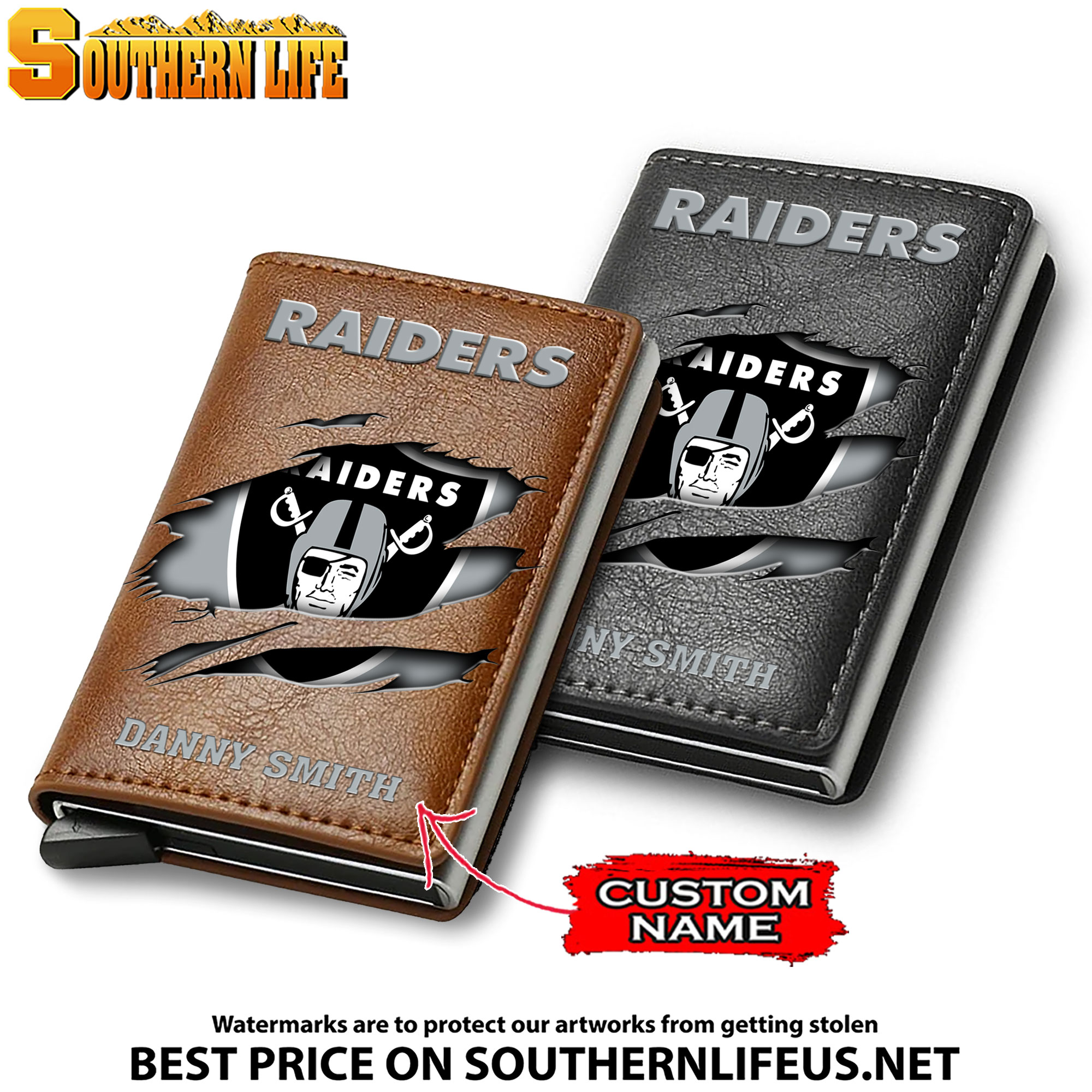 Card Holder Leather Small Wallet – Anti RFID Blocking - Custom Name