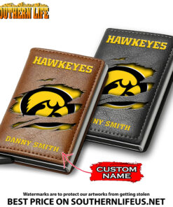 NCAA24 Iowa Hawkeyes Tide Card Holder Leather Small Wallet – Anti RFID Blocking - Custom Name