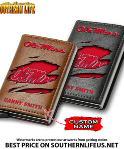 NCAA25 Ole Miss Rebels Tide Card Holder Leather Small Wallet – Anti RFID Blocking - Custom Name