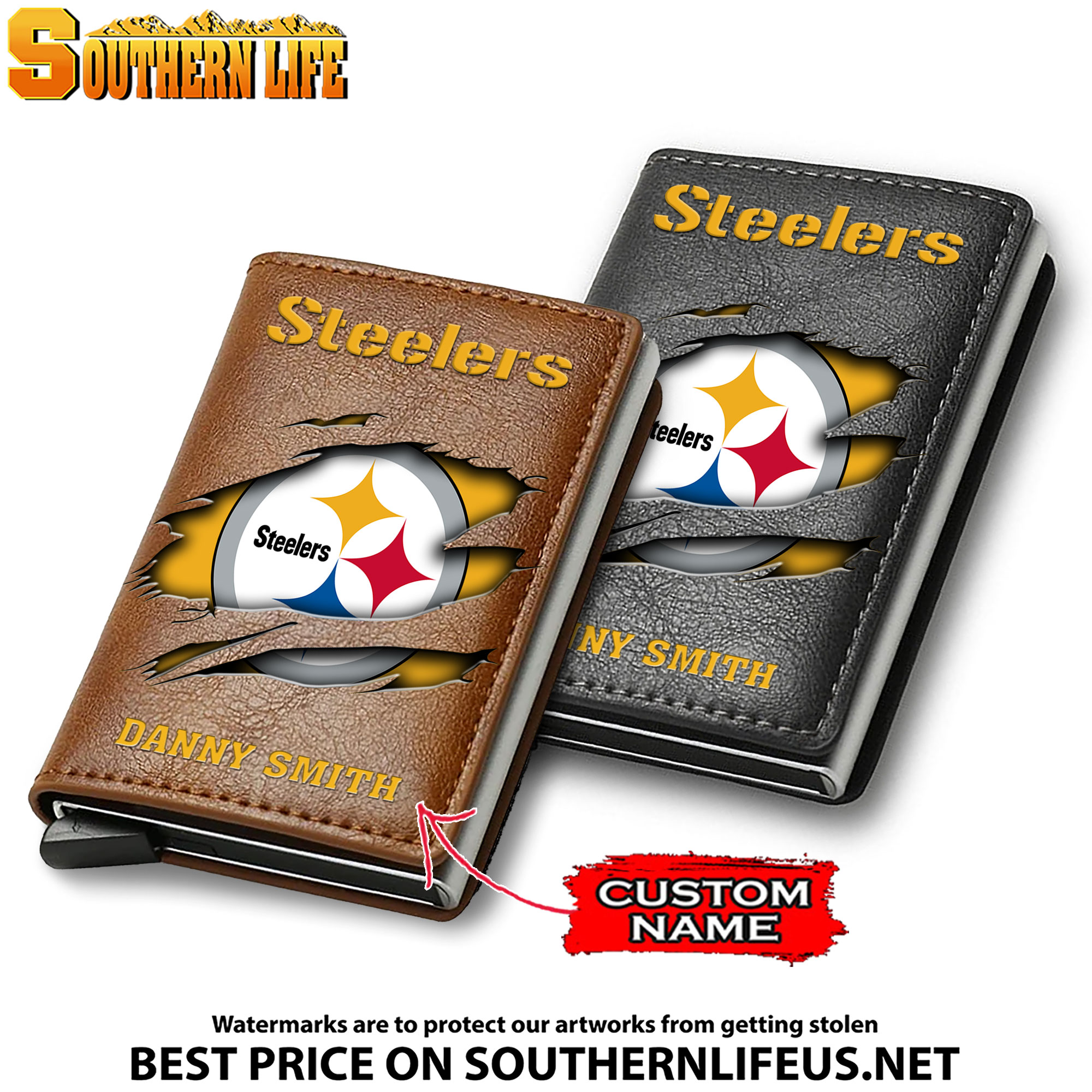 Card Holder Leather Small Wallet – Anti RFID Blocking - Custom Name