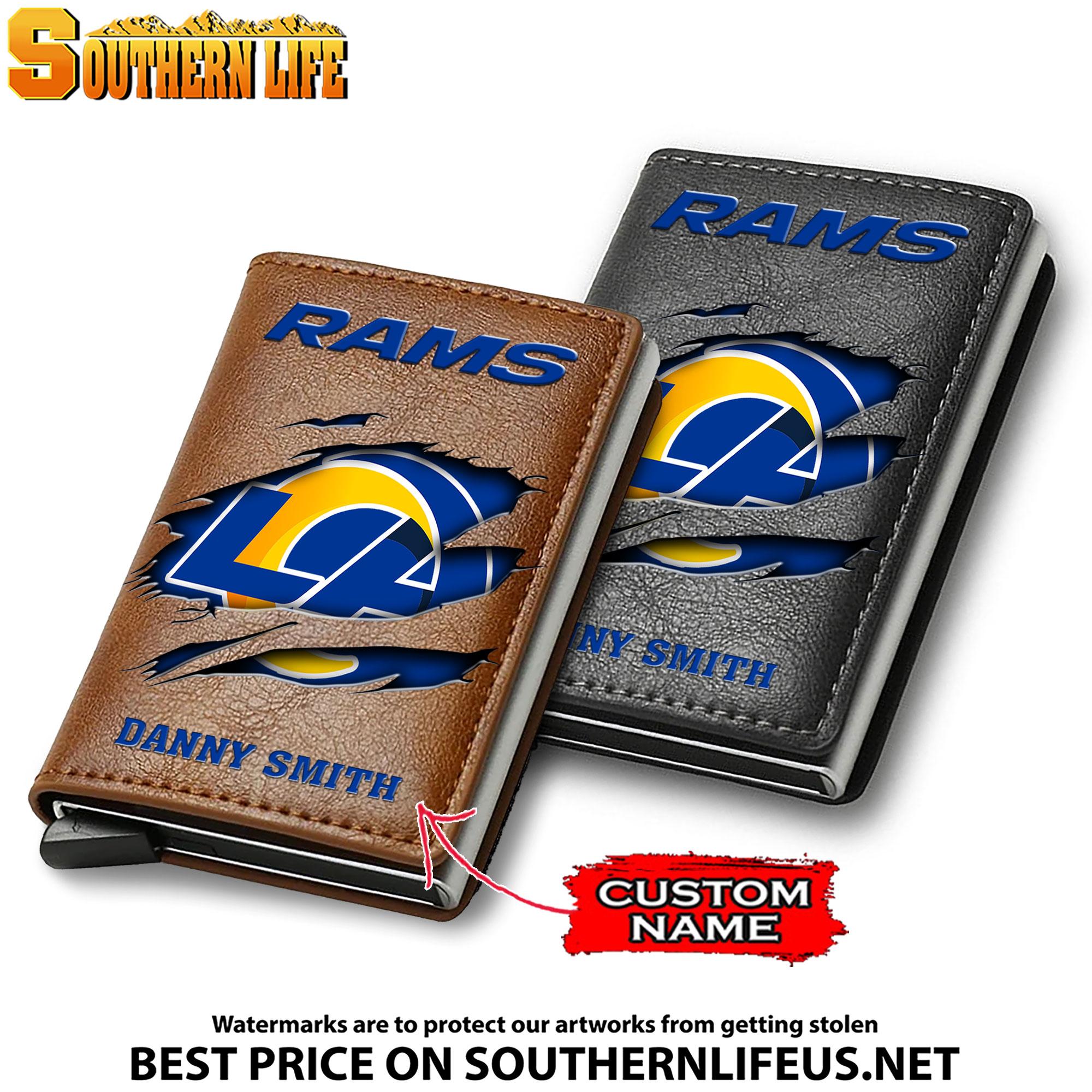 Card Holder Leather Small Wallet – Anti RFID Blocking - Custom Name