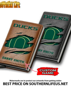 NCAA26 Oregon Ducks Tide Card Holder Leather Small Wallet – Anti RFID Blocking - Custom Name