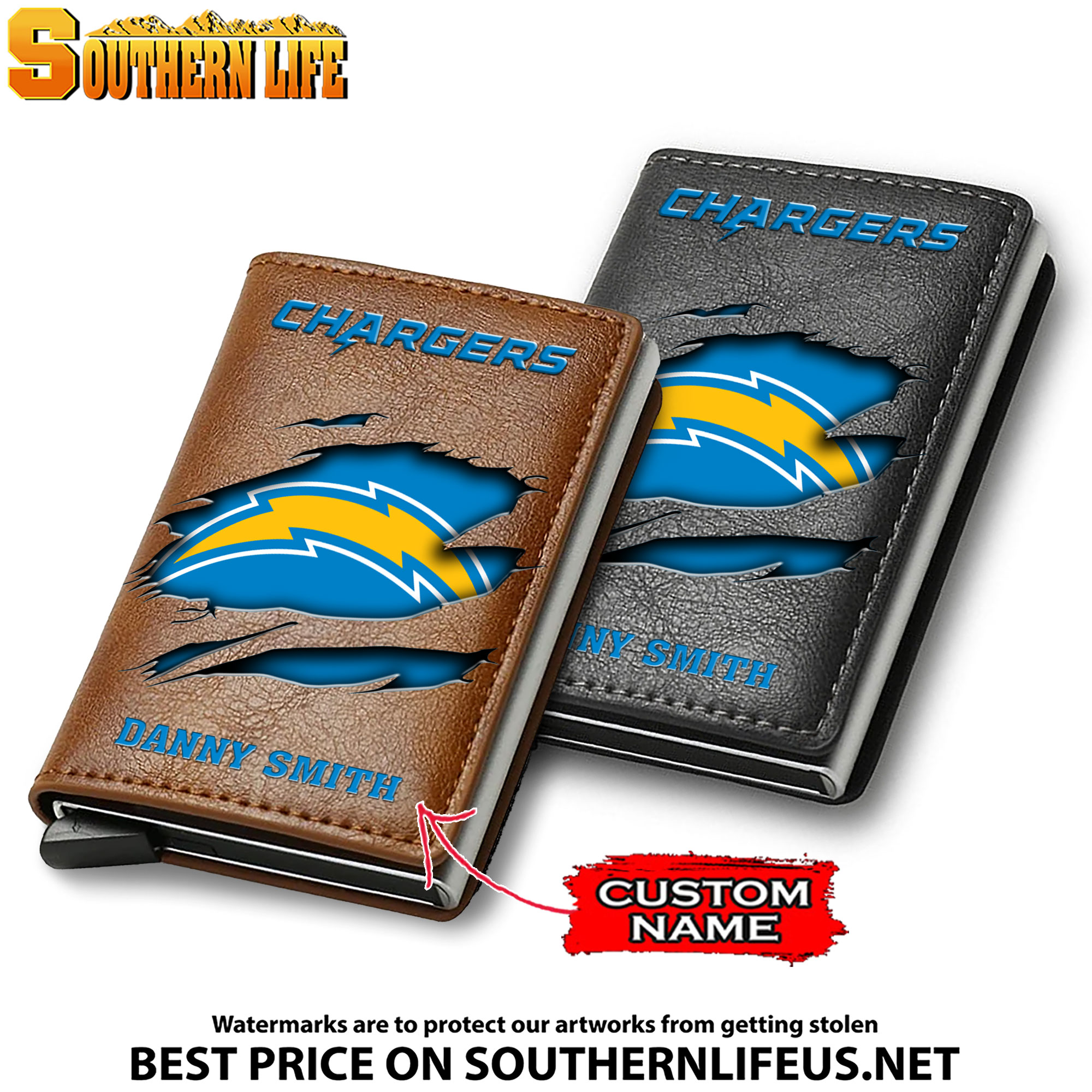 Card Holder Leather Small Wallet – Anti RFID Blocking - Custom Name