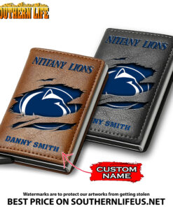 NCAA27 Penn State Nittany Lions Tide Card Holder Leather Small Wallet – Anti RFID Blocking - Custom Name