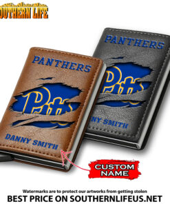 NCAA28 Pittsburgh Panthers Tide Card Holder Leather Small Wallet – Anti RFID Blocking - Custom Name