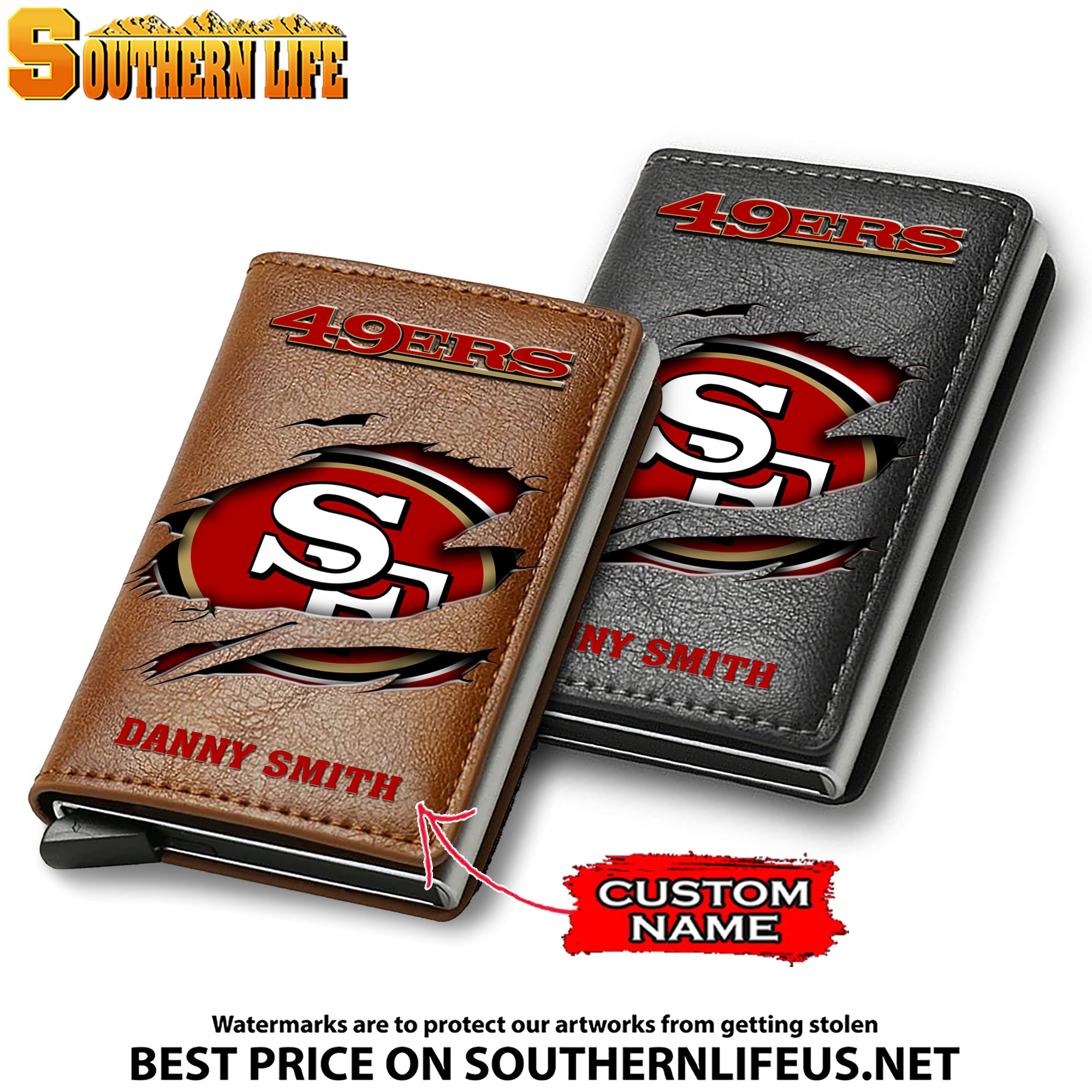 Card Holder Leather Small Wallet – Anti RFID Blocking - Custom Name