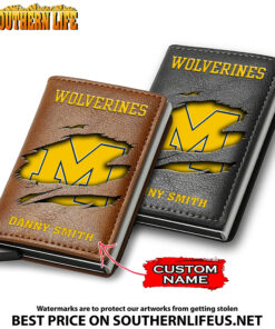 NCAA29 Michigan Wolverines Tide Card Holder Leather Small Wallet – Anti RFID Blocking - Custom Name