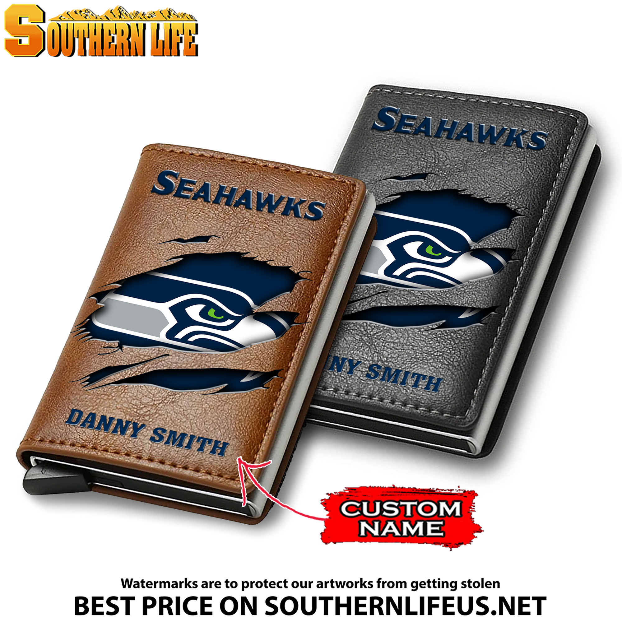 Card Holder Leather Small Wallet – Anti RFID Blocking - Custom Name