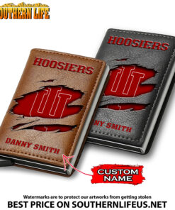 NCAA30 Indiana Hoosiers Tide Card Holder Leather Small Wallet – Anti RFID Blocking - Custom Name