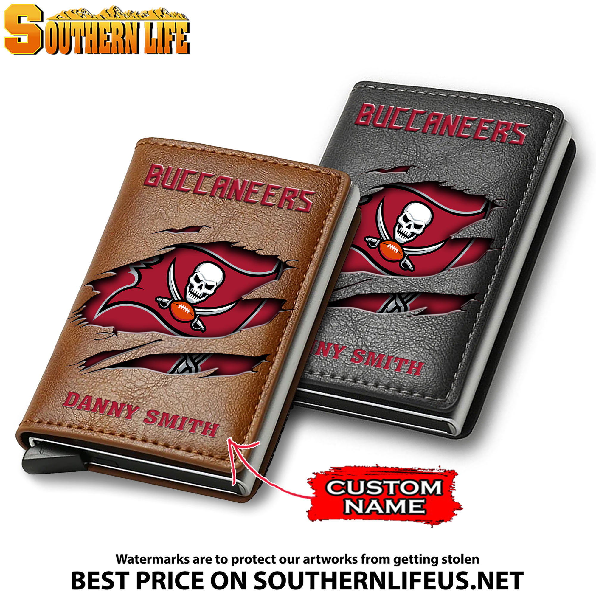Card Holder Leather Small Wallet – Anti RFID Blocking - Custom Name