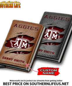 NCAA31 Texas A&M Aggies Tide Card Holder Leather Small Wallet – Anti RFID Blocking - Custom Name