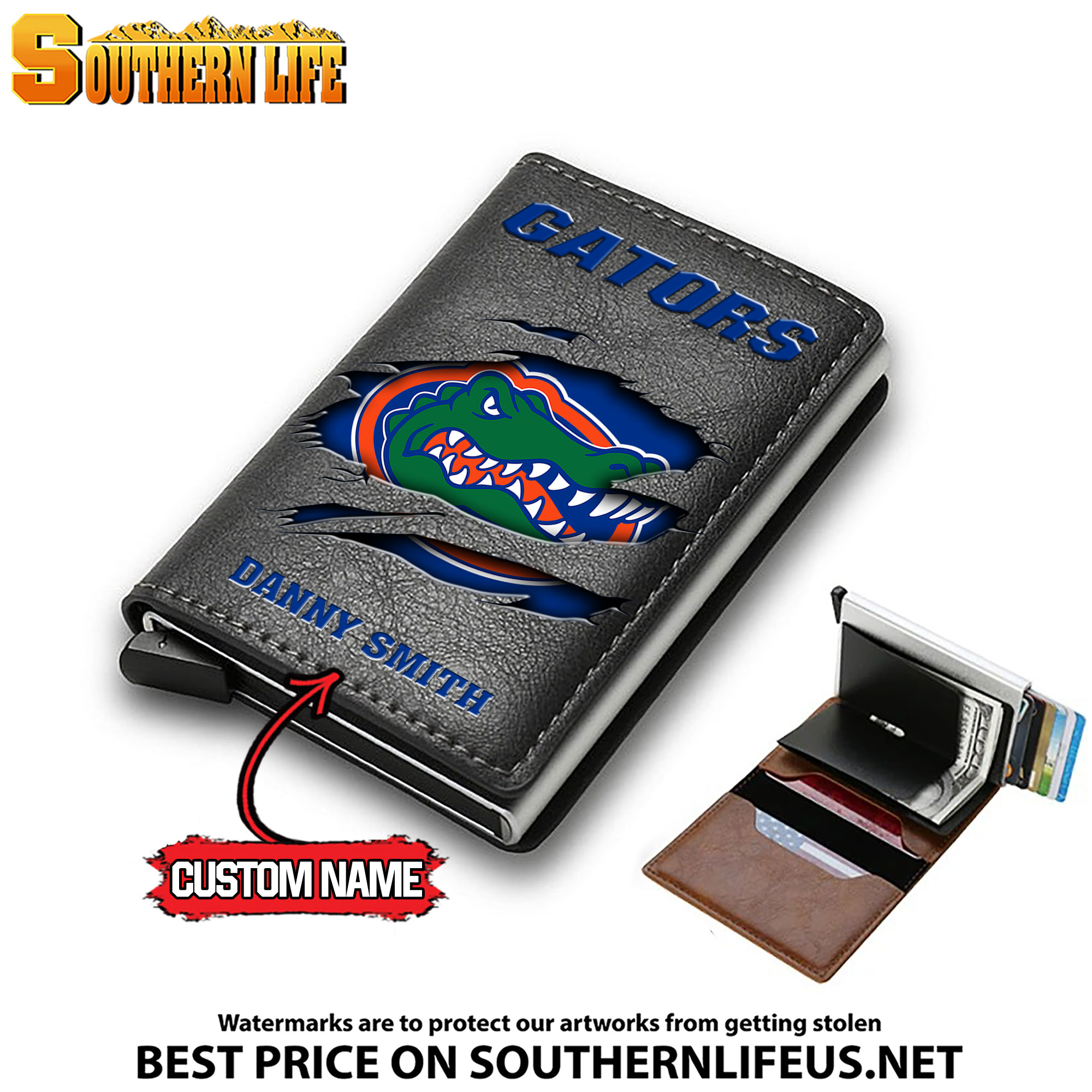 NCAA06 Florida Gators Card Holder Leather Small Wallet – Anti RFID Blocking - Custom Name - Image 3