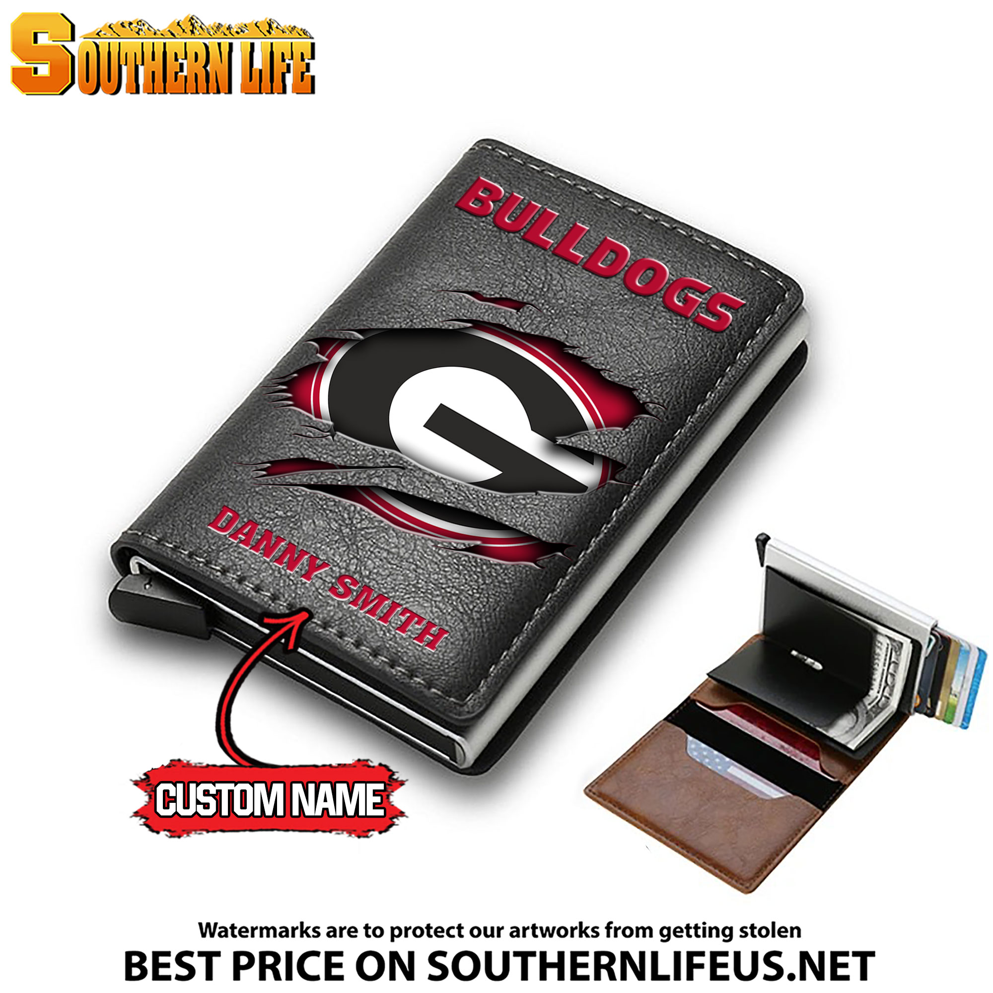 NCAA02 Georgia Bulldogs Card Holder Leather Small Wallet – Anti RFID Blocking - Custom Name - Image 3