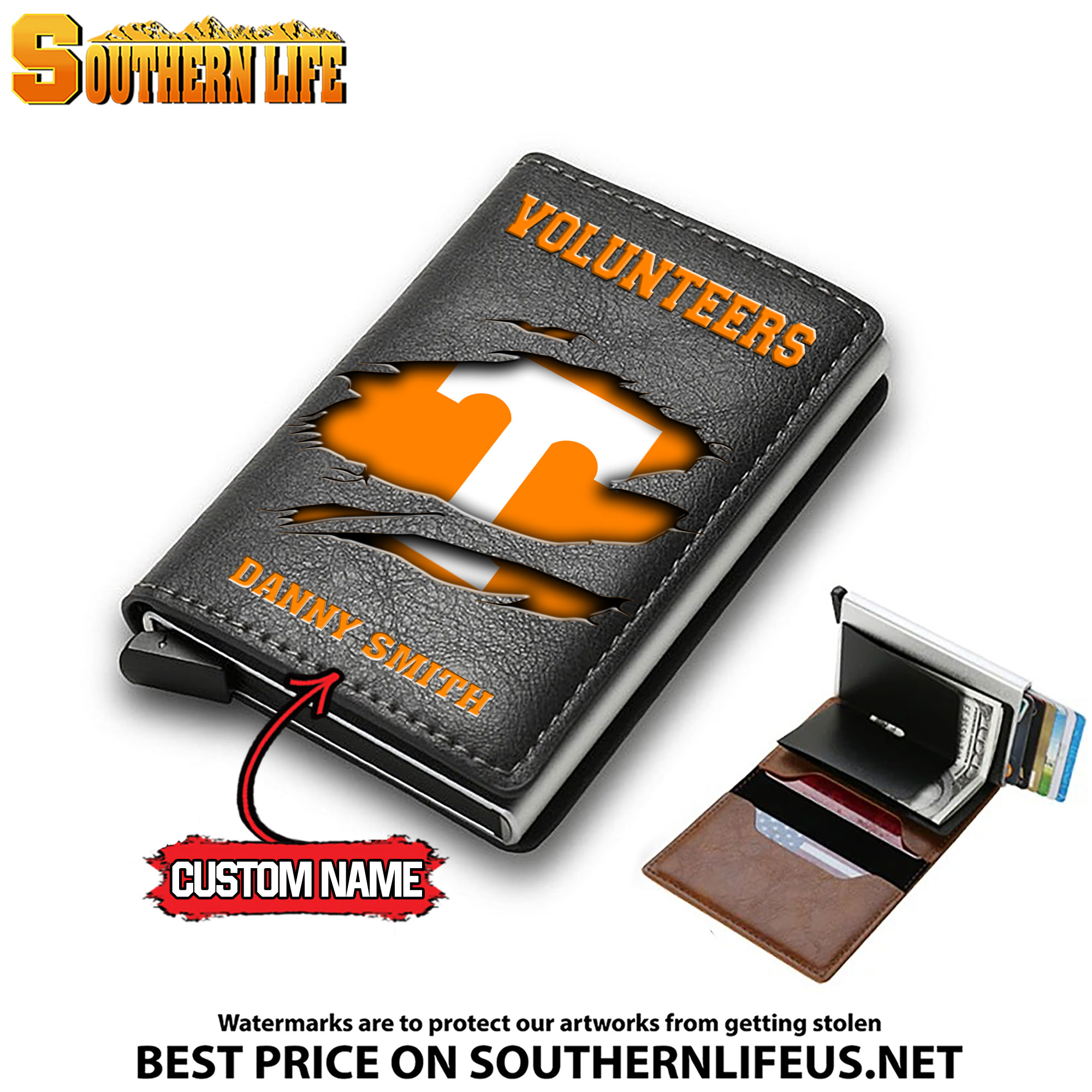 NCAA09 Tennessee Volunteers Card Holder Leather Small Wallet – Anti RFID Blocking - Custom Name - Image 3