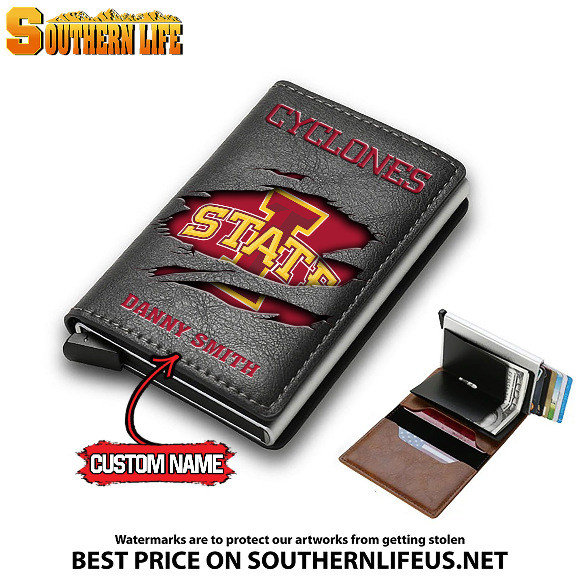 NCAA11 Iowa State Cyclones Card Holder Leather Small Wallet – Anti RFID Blocking - Custom Name - Image 3