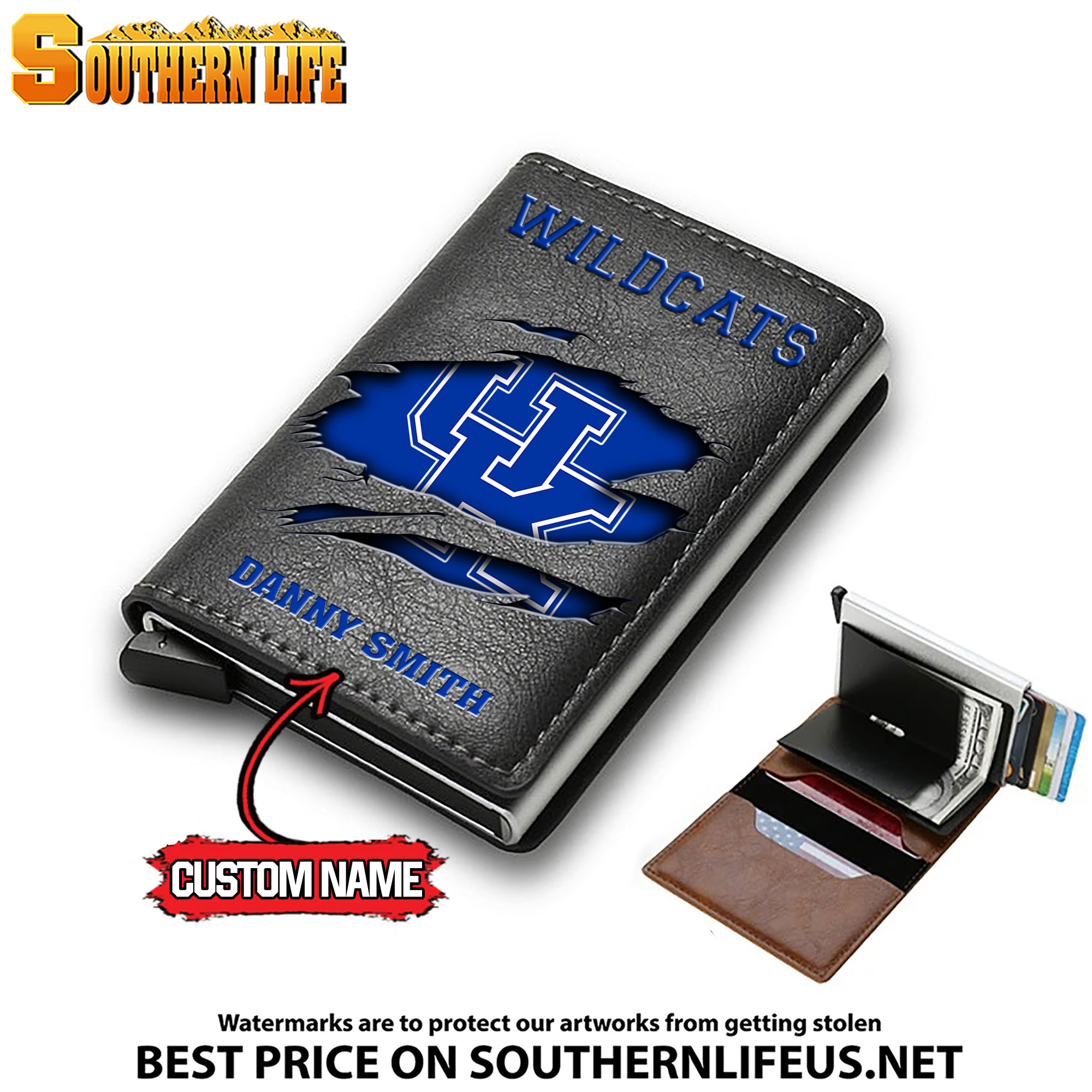 NCAA12 Kentucky Wildcats Tide Card Holder Leather Small Wallet – Anti RFID Blocking - Custom Name - Image 3