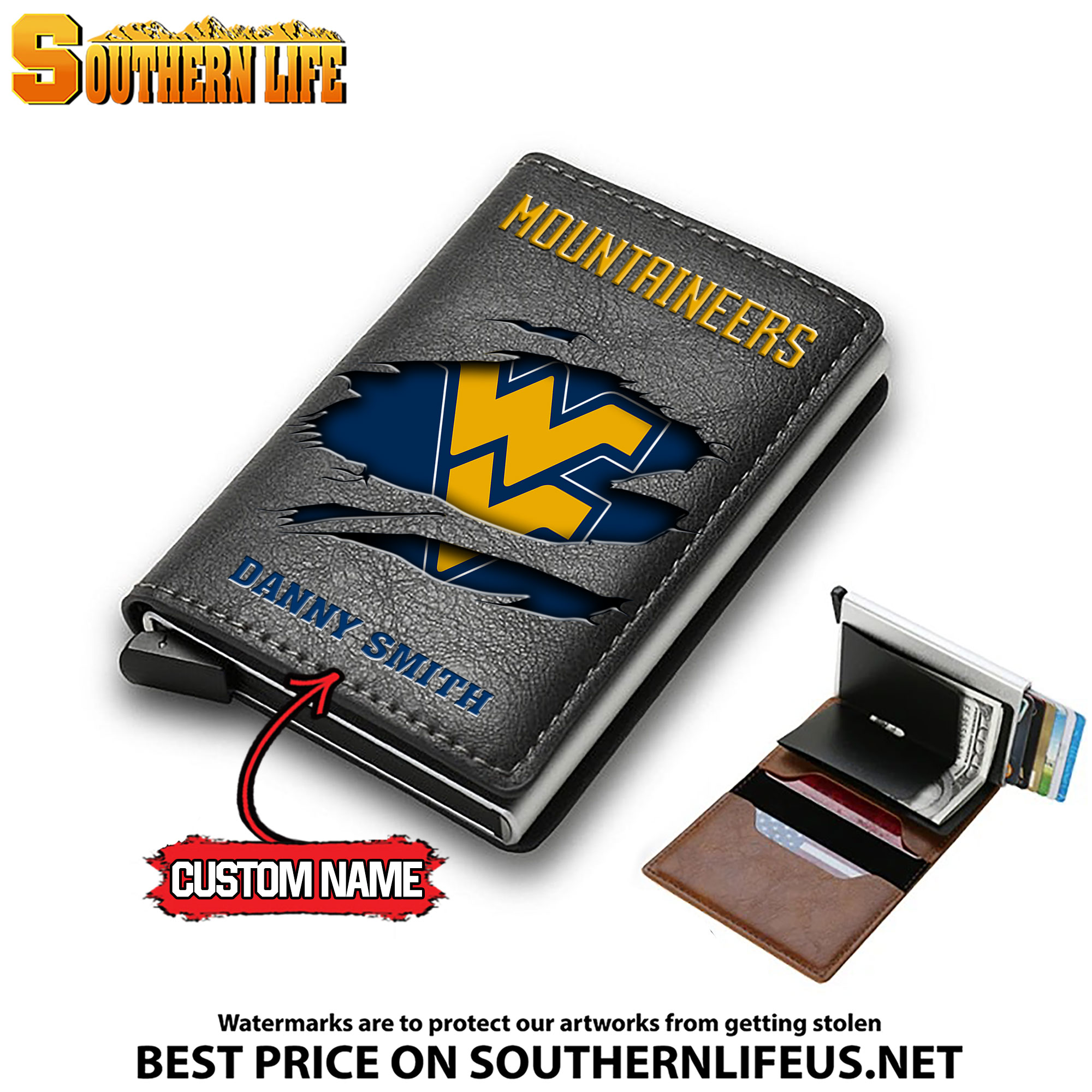 NCAA14 West Virginia Mountaineers Tide Card Holder Leather Small Wallet – Anti RFID Blocking - Custom Name - Image 3