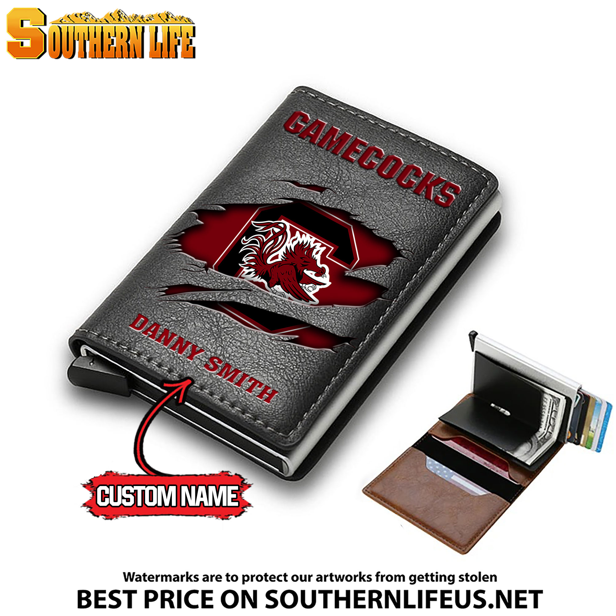 NCAA15 South Carolina Gamecocks Tide Card Holder Leather Small Wallet – Anti RFID Blocking - Custom Name - Image 3