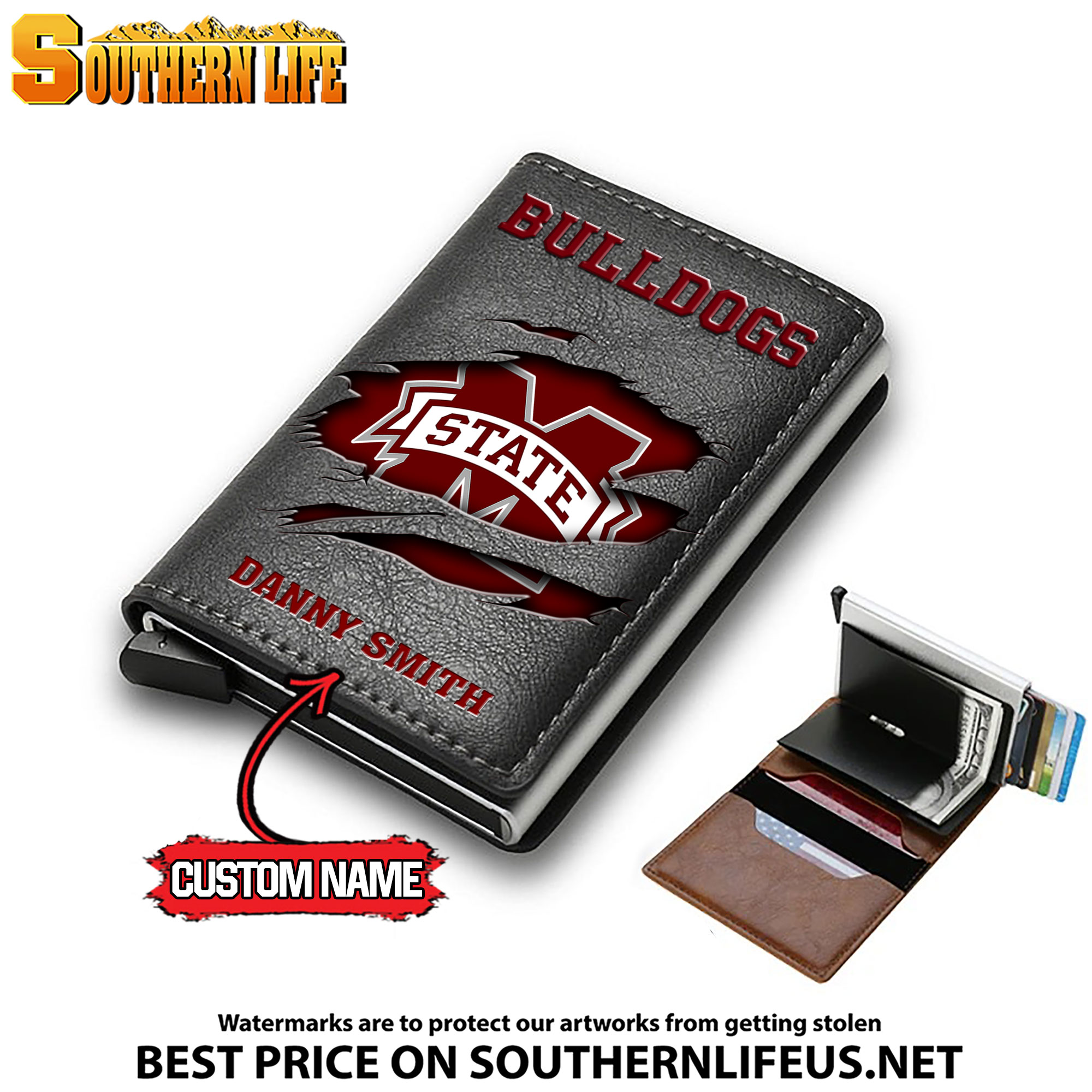 NCAA16 Mississippi State Bulldogs Tide Card Holder Leather Small Wallet – Anti RFID Blocking - Custom Name - Image 3