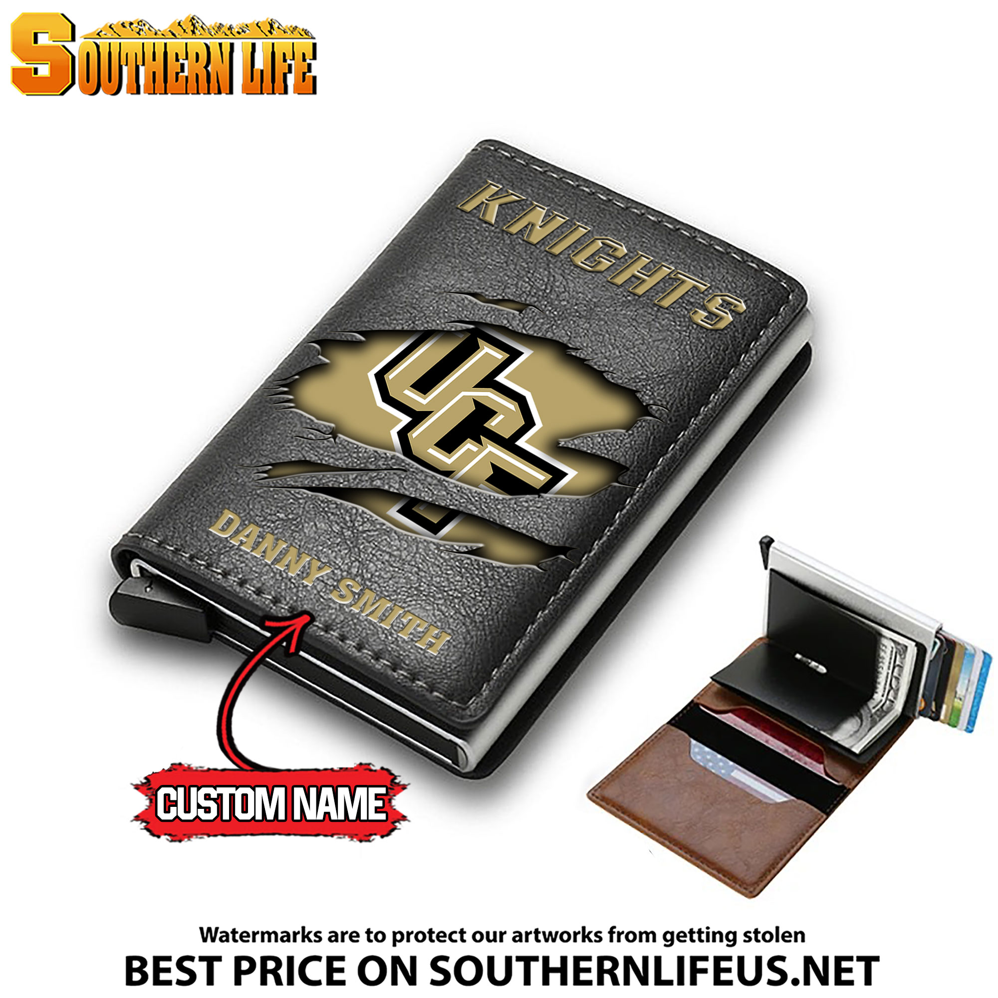 NCAA33 UCF Knights Tide Card Holder Leather Small Wallet – Anti RFID Blocking - Custom Name - Image 3