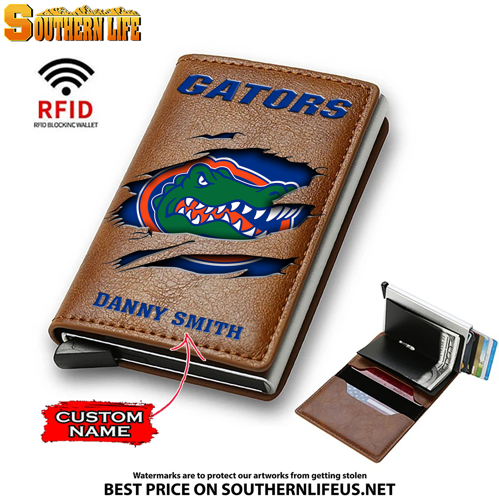 NCAA06 Florida Gators Card Holder Leather Small Wallet – Anti RFID Blocking - Custom Name - Image 2