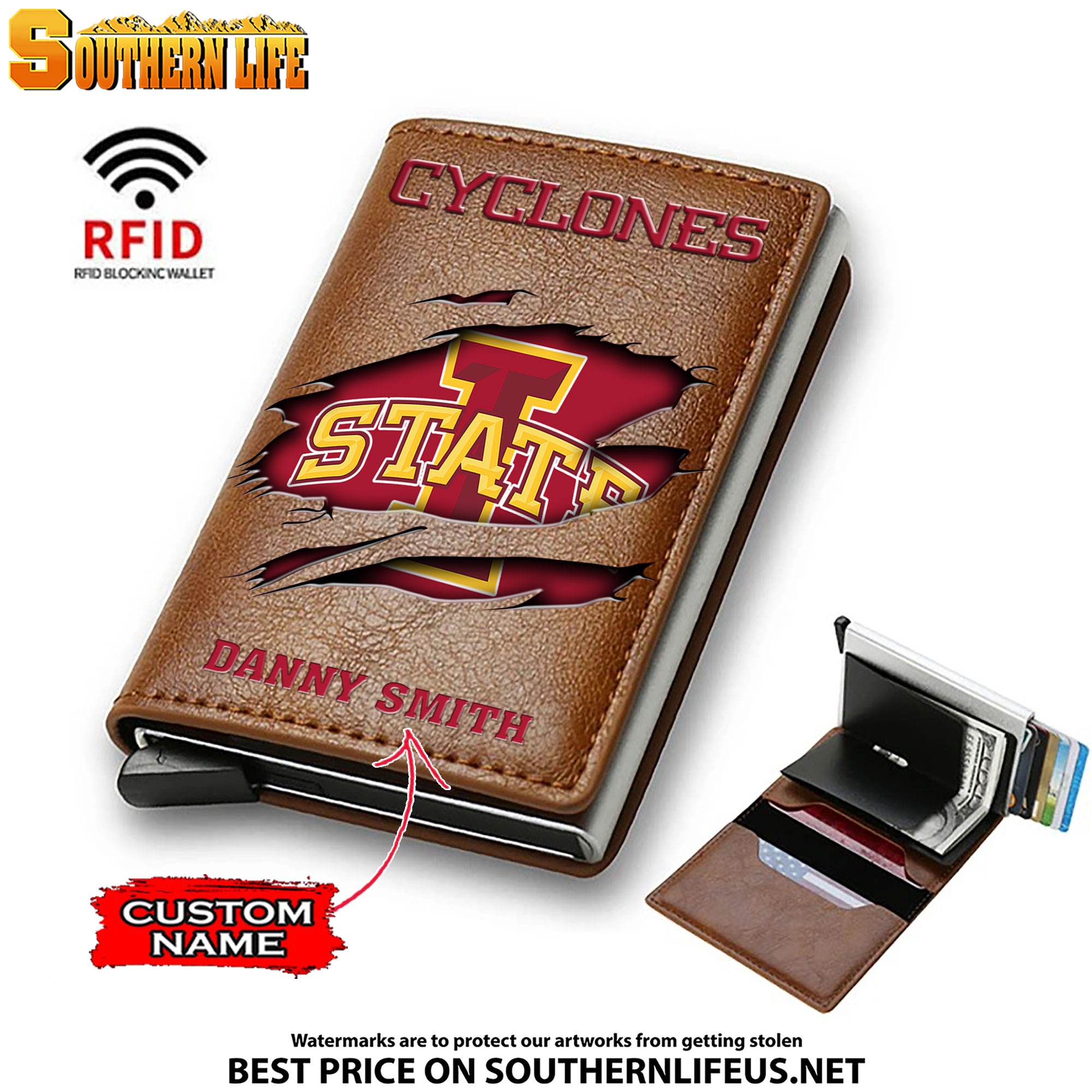 NCAA11 Iowa State Cyclones Card Holder Leather Small Wallet – Anti RFID Blocking - Custom Name - Image 2