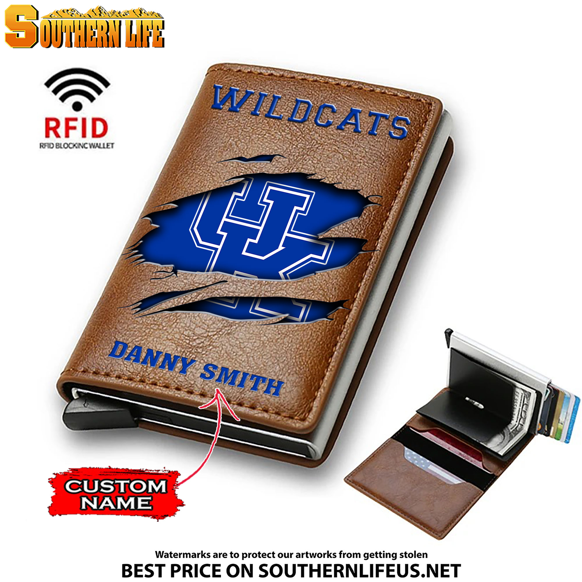 NCAA12 Kentucky Wildcats Tide Card Holder Leather Small Wallet – Anti RFID Blocking - Custom Name - Image 2
