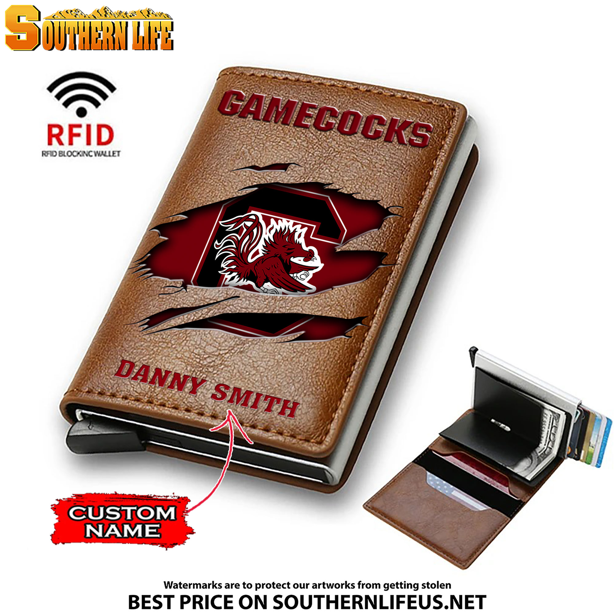 NCAA15 South Carolina Gamecocks Tide Card Holder Leather Small Wallet – Anti RFID Blocking - Custom Name - Image 2