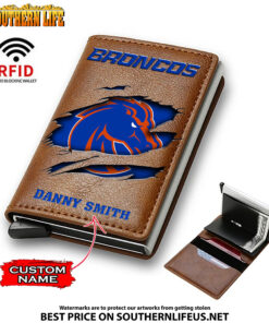 Alternative view of NCAA23 Boise State Broncos Tide Card Holder Leather Small Wallet – Anti RFID Blocking - Custom Name