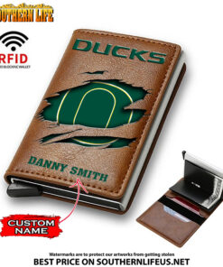 Alternative view of NCAA26 Oregon Ducks Tide Card Holder Leather Small Wallet – Anti RFID Blocking - Custom Name