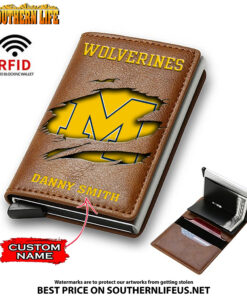 Alternative view of NCAA29 Michigan Wolverines Tide Card Holder Leather Small Wallet – Anti RFID Blocking - Custom Name