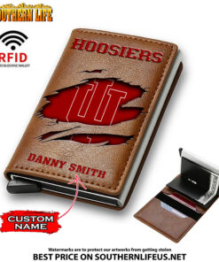 Alternative view of NCAA30 Indiana Hoosiers Tide Card Holder Leather Small Wallet – Anti RFID Blocking - Custom Name
