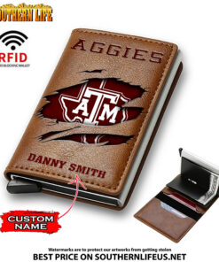 Alternative view of NCAA31 Texas A&M Aggies Tide Card Holder Leather Small Wallet – Anti RFID Blocking - Custom Name