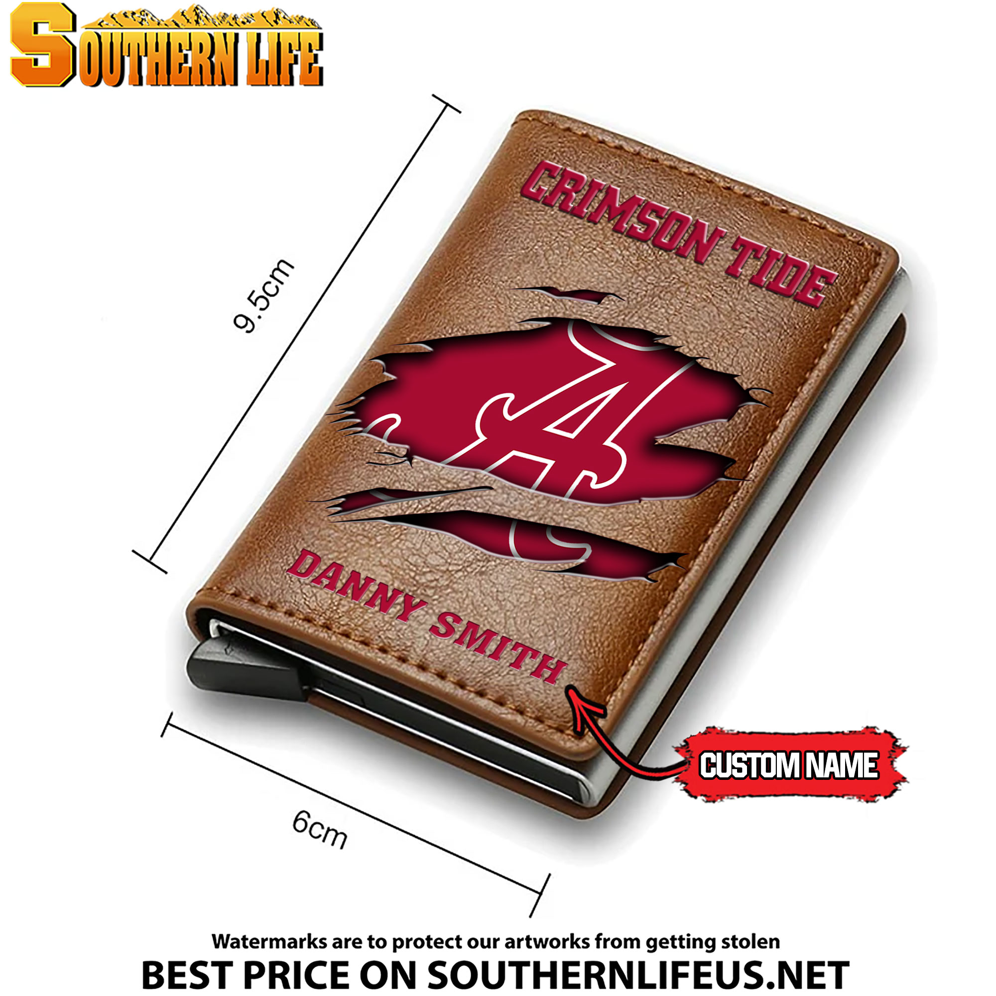 NCAA01 Alabama Crimson Tide Card Holder Leather Small Wallet – Anti RFID Blocking - Custom Name - Image 4