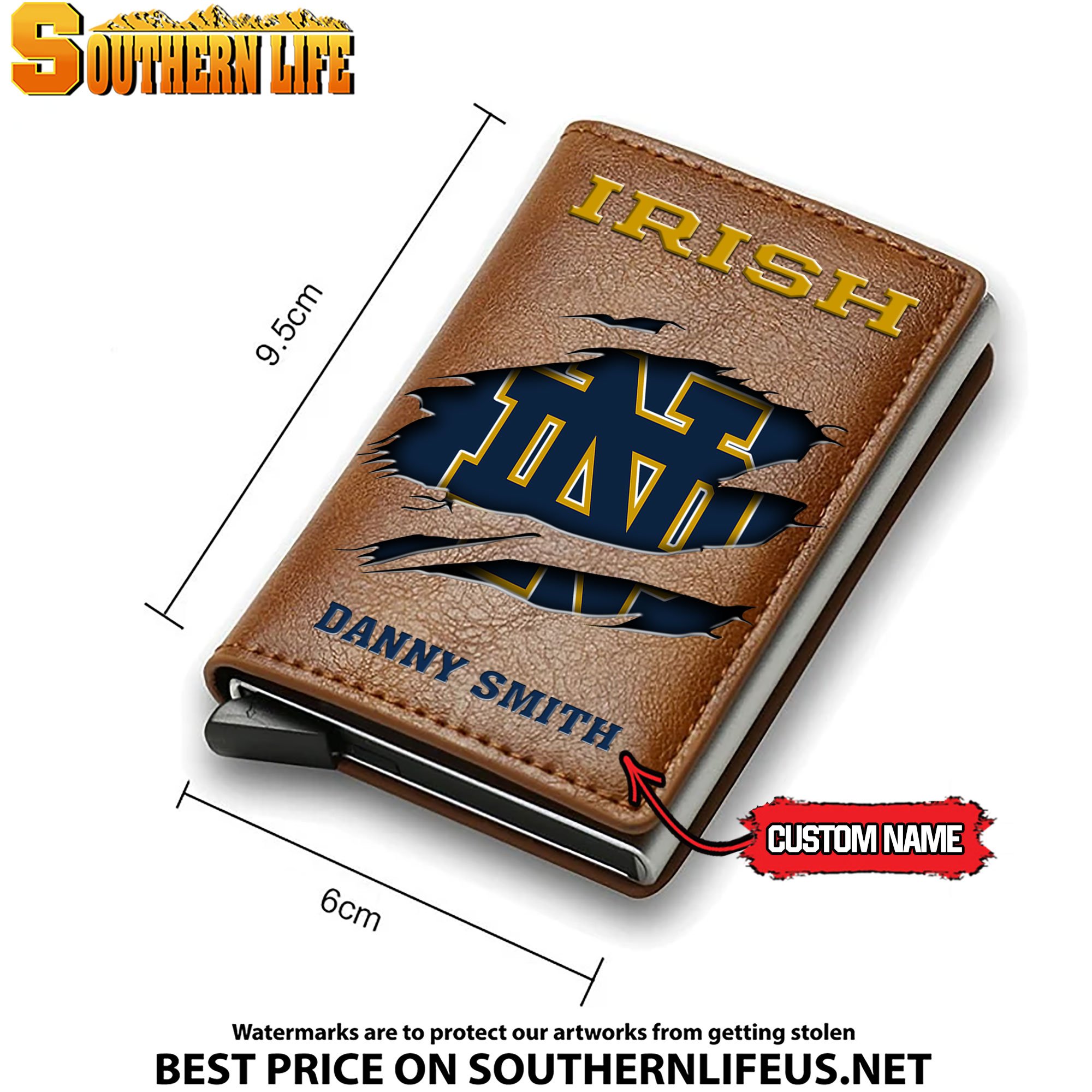 NCAA08 Notre Dame Fighting Irish Card Holder Leather Small Wallet – Anti RFID Blocking - Custom Name - Image 4