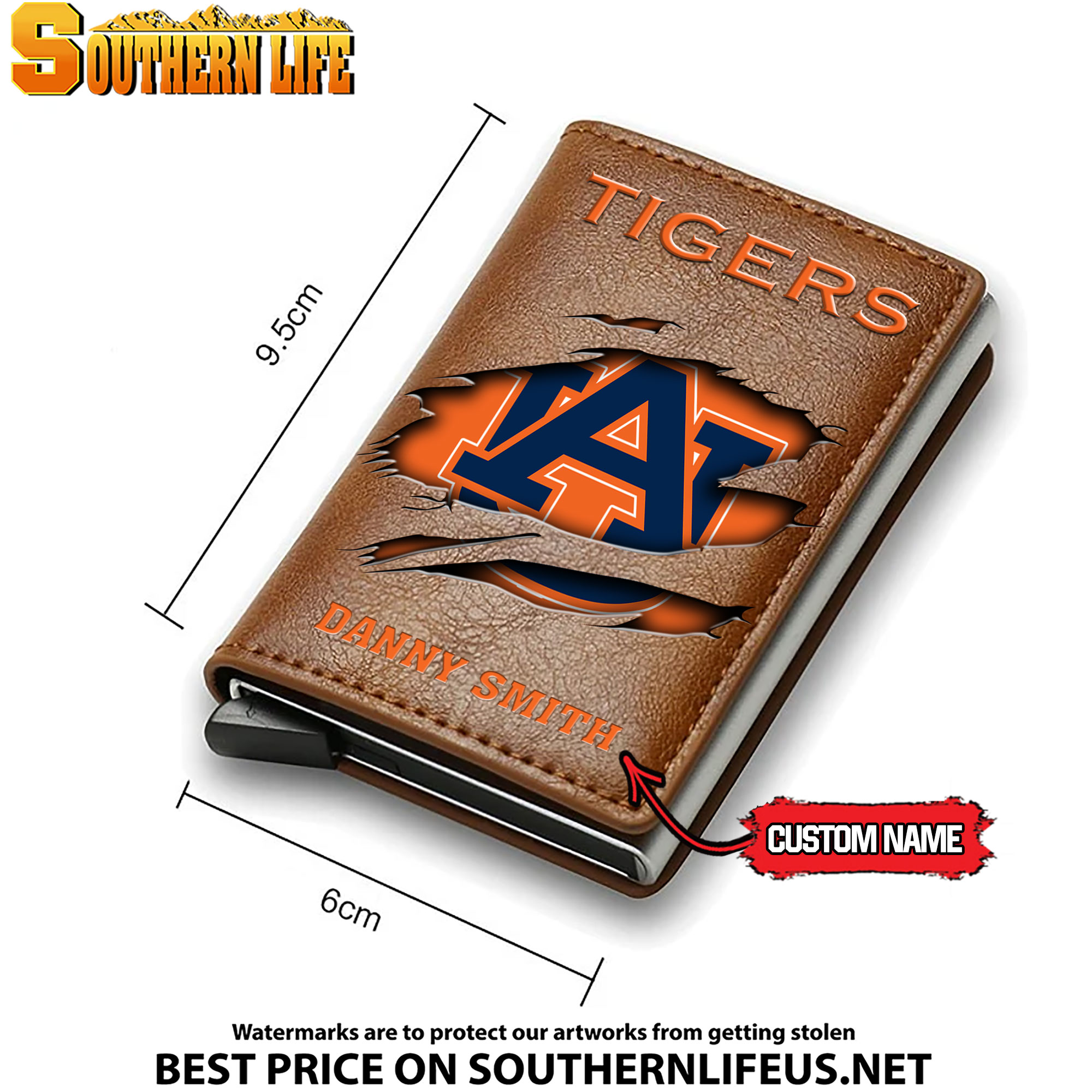 NCAA03 Auburn Tigers Card Holder Leather Small Wallet – Anti RFID Blocking - Custom Name - Image 4