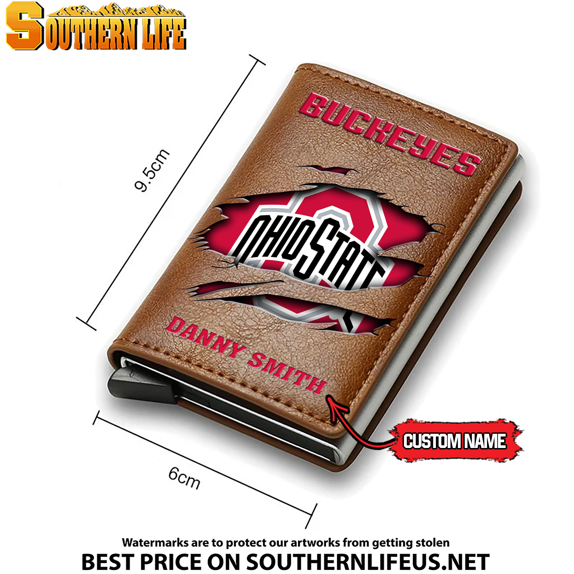 NCAA04 Ohio State Buckeyes Card Holder Leather Small Wallet – Anti RFID Blocking - Custom Name - Image 4