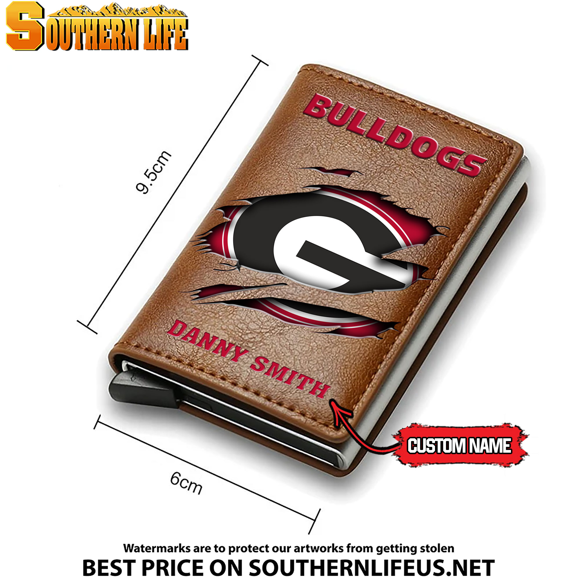 NCAA02 Georgia Bulldogs Card Holder Leather Small Wallet – Anti RFID Blocking - Custom Name - Image 4