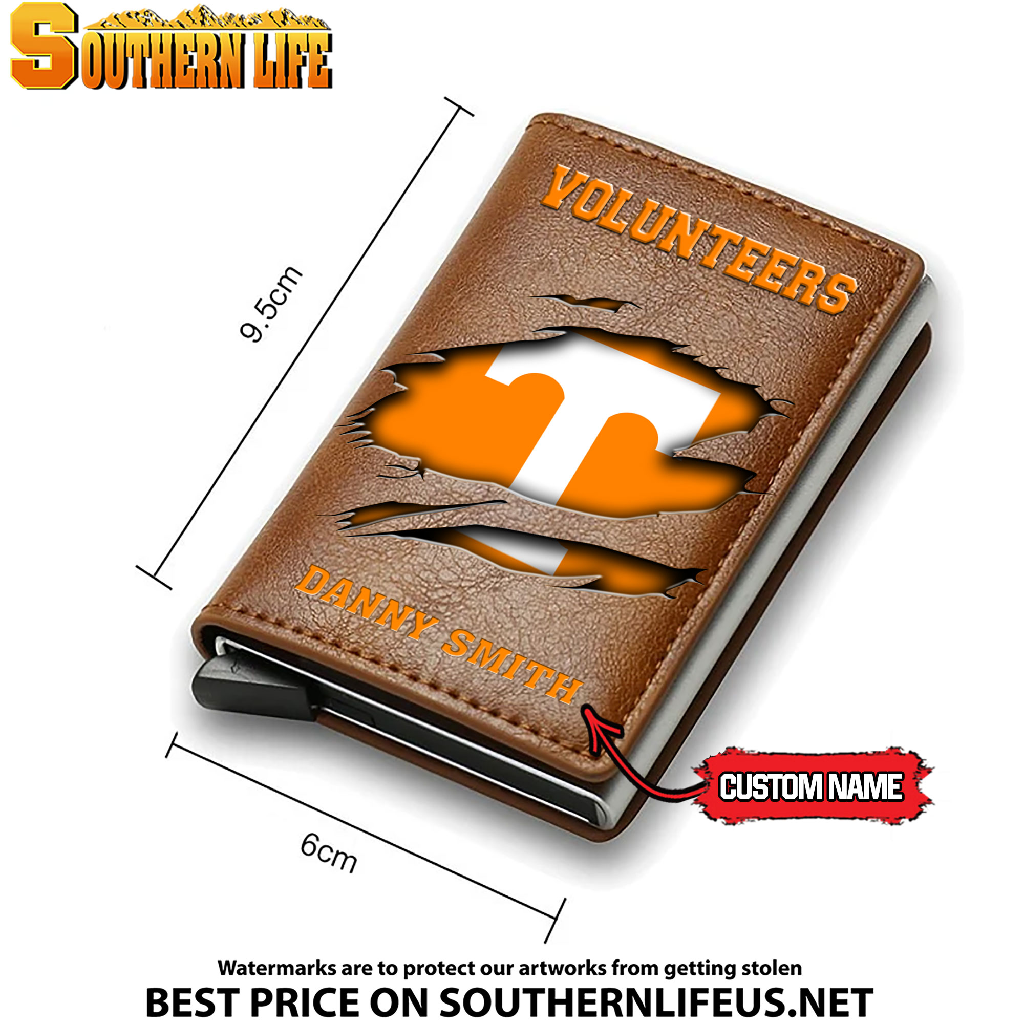 NCAA09 Tennessee Volunteers Card Holder Leather Small Wallet – Anti RFID Blocking - Custom Name - Image 4