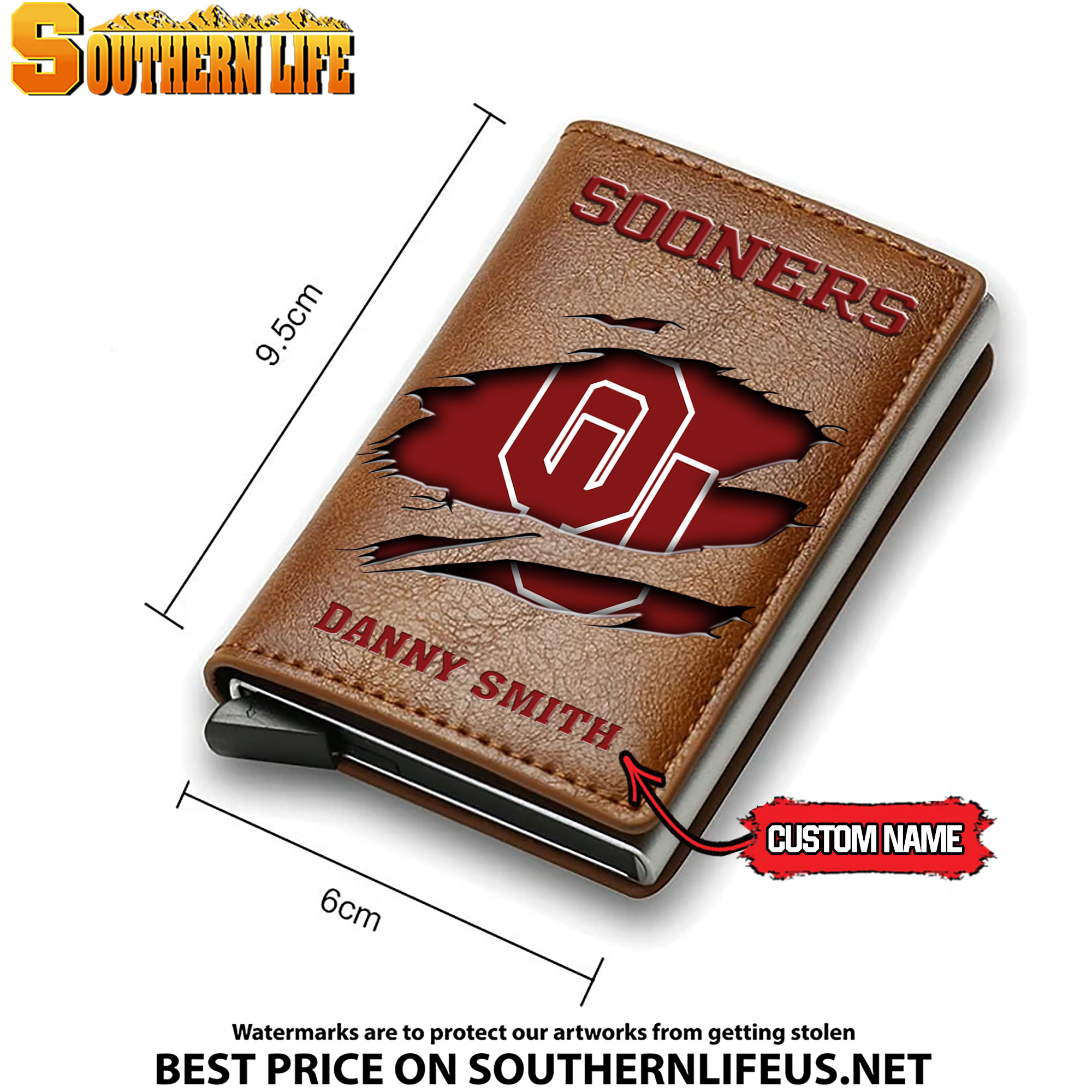 NCAA10 Oklahoma Sooners Card Holder Leather Small Wallet – Anti RFID Blocking - Custom Name - Image 4