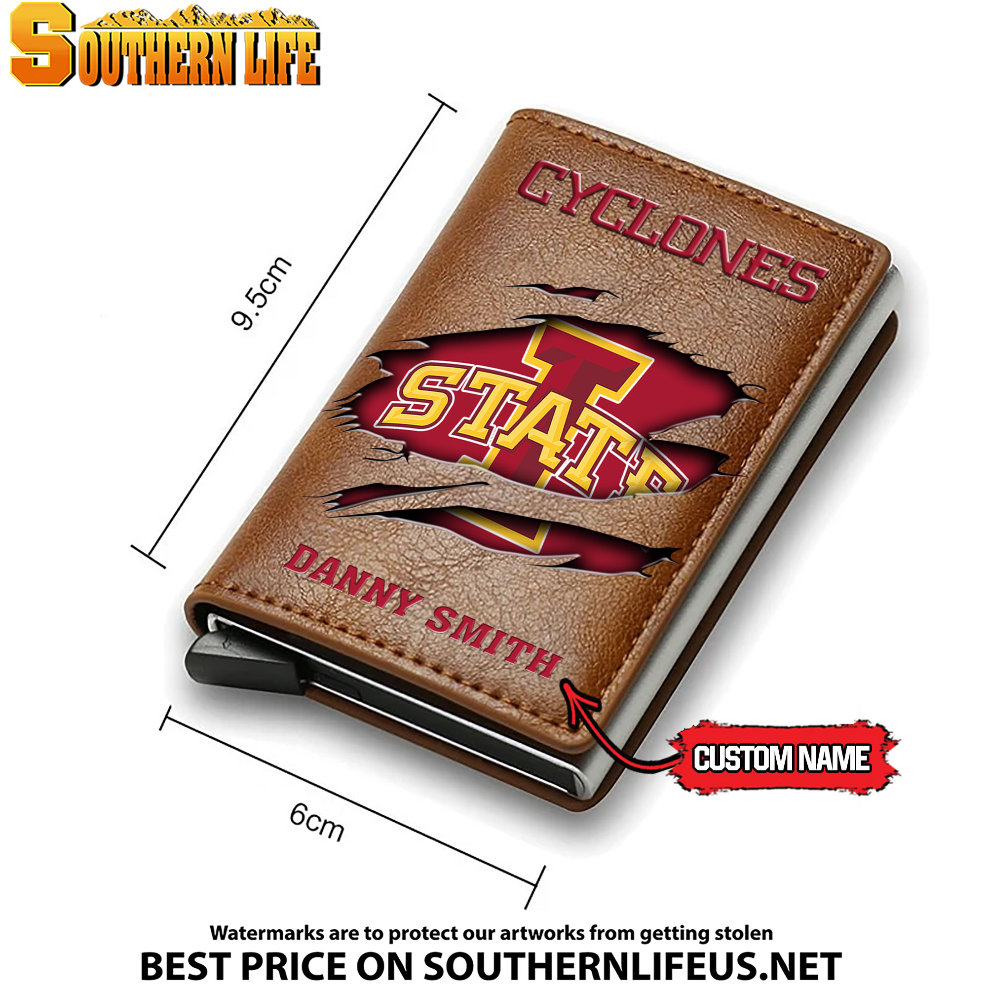 NCAA11 Iowa State Cyclones Card Holder Leather Small Wallet – Anti RFID Blocking - Custom Name - Image 4