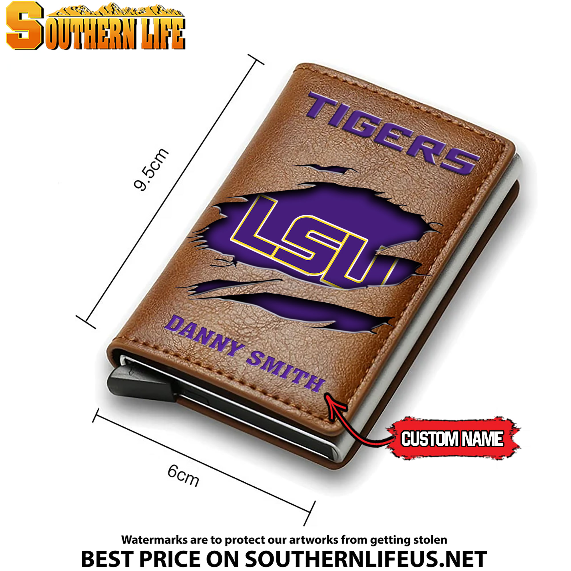 NCAA13 LSU Tigers Tide Card Holder Leather Small Wallet – Anti RFID Blocking - Custom Name - Image 4